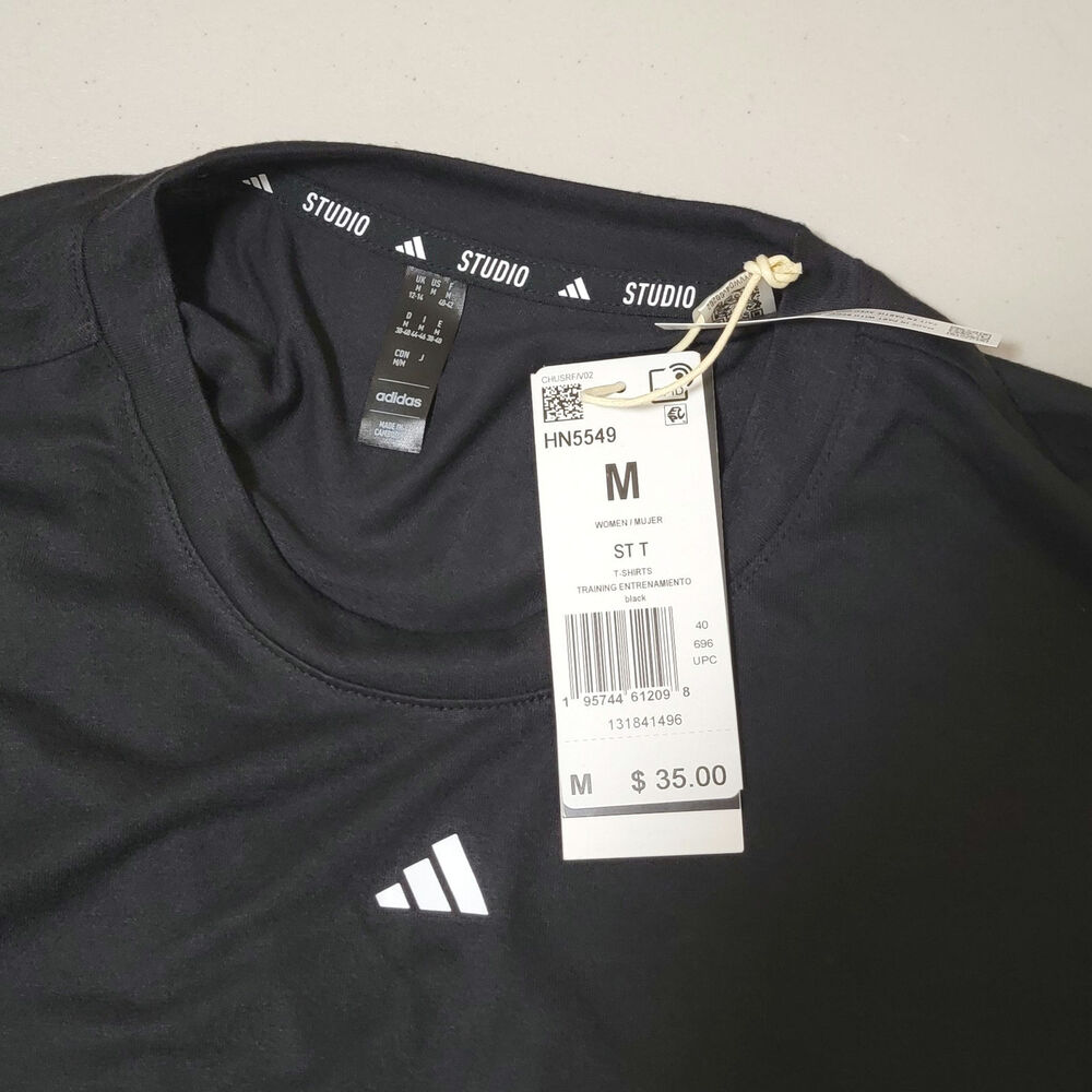 Adidas Women Studio Tee Crop Top Knot-Back Training T-Shirt Size M Black - Picture 4 of 4